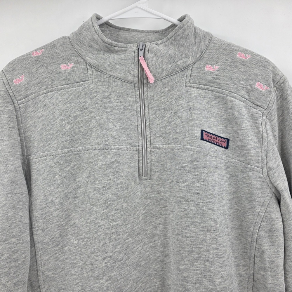 VINEYARD VINES PINK WHALES SHEP 1/4 ZIP SWEATSHIRT WOMENS XL GRAY PULLOVER BEACH - Picture 4 of 13